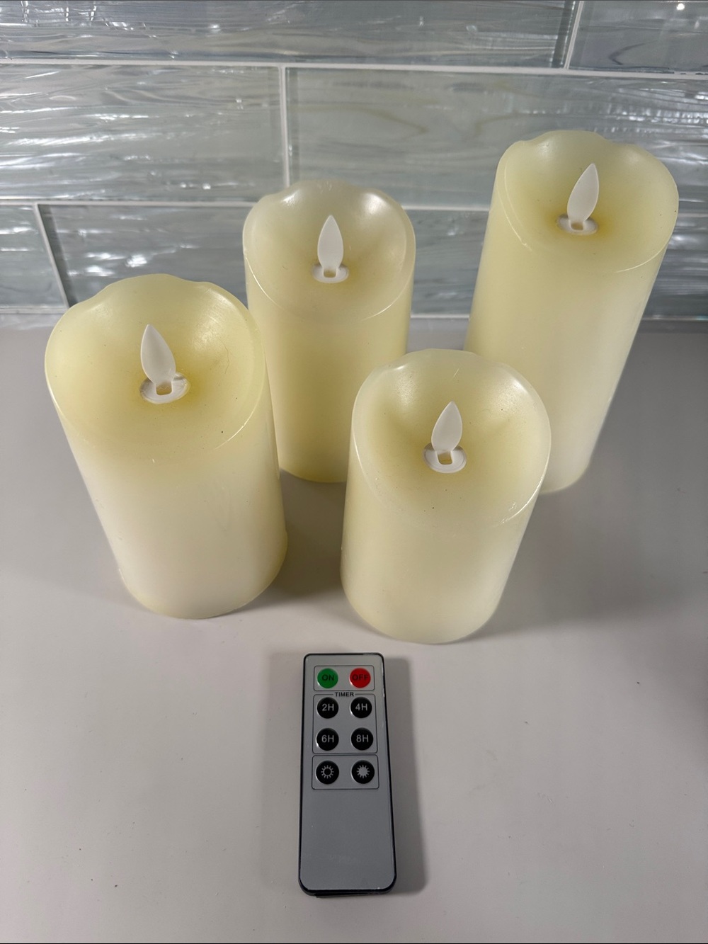 Set of 4 LED Flameless Pillar Candles with Remote - Ivory